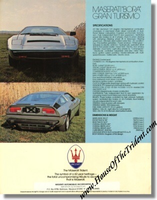 1971 Maserati Bora Sales Sheet